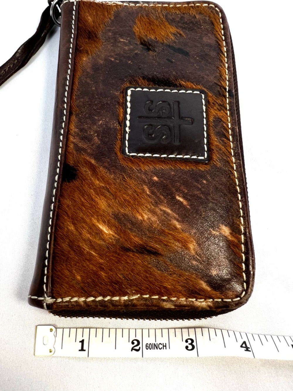 STS Cowhide Hair On Leather Wallet Western Zip Around Brown Rustic - Picture 6 of 10